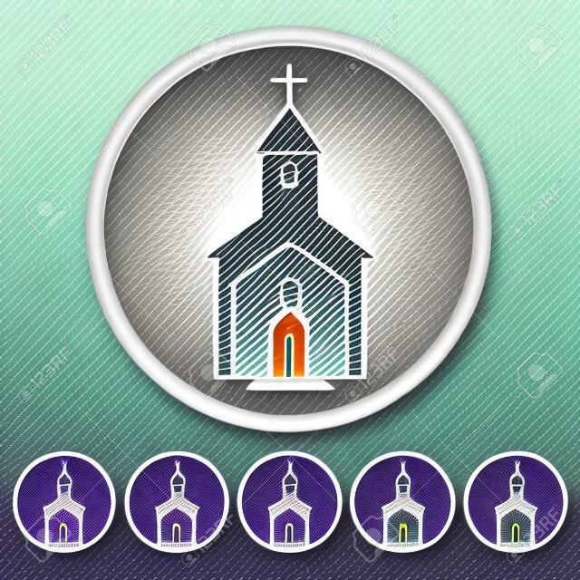 Church icon in circle, vector illustration