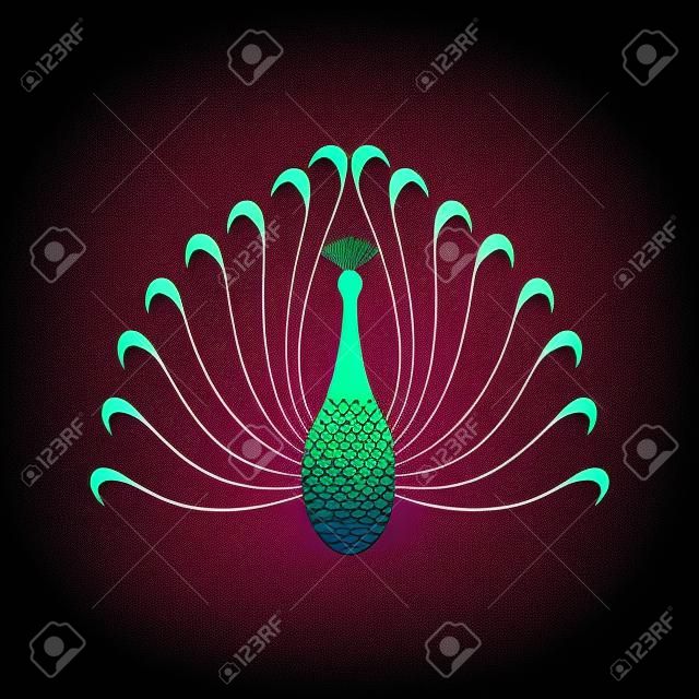 Peacock - vector Illustration with long shadow