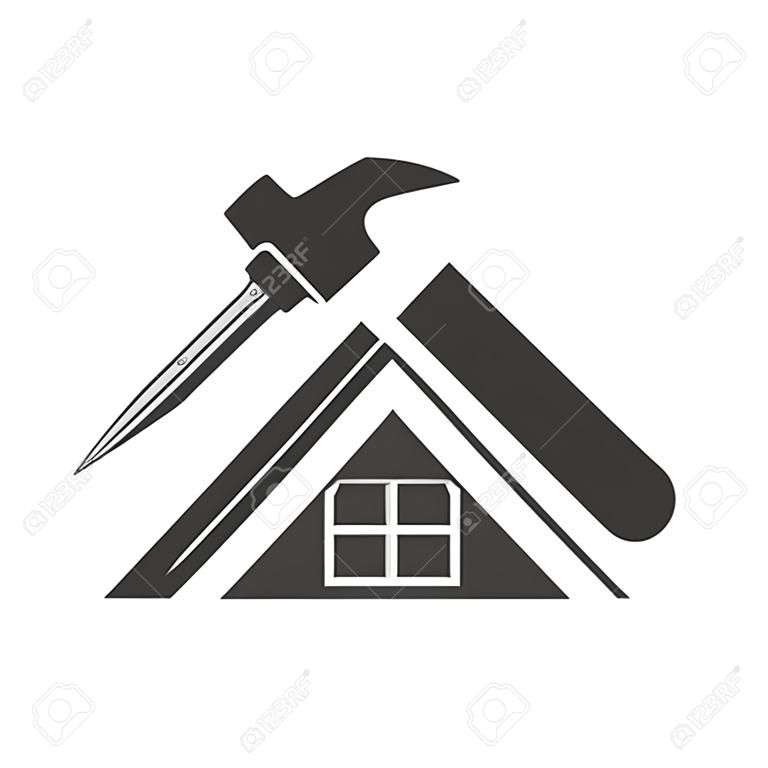 Home repair symbol, Hammer and nail icon