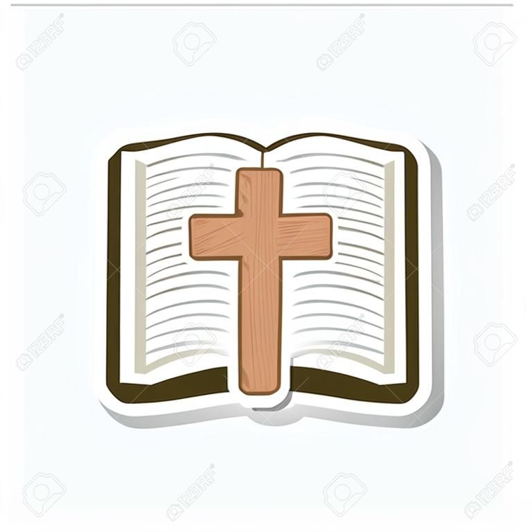 Bible book sticker icon isolated on gray background