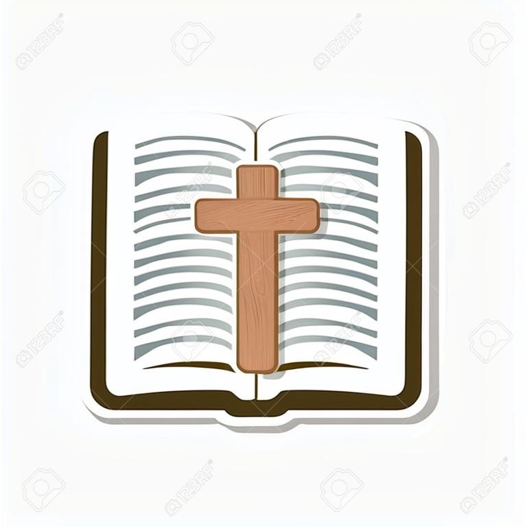 cone do adesivo do livro da Bíblia isolado no fundo cinzento