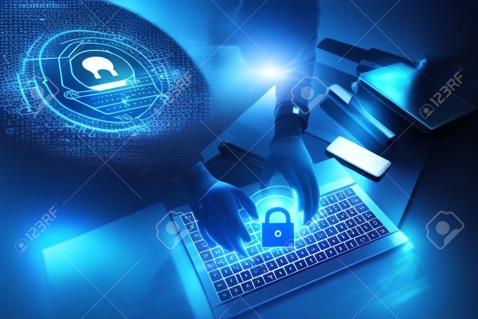 사이버 보안 작업 비즈니스, 기술, 인터넷 및 네트워킹 개념