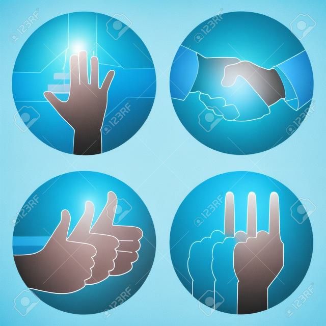 Бизнес рукой символов в синие круги.