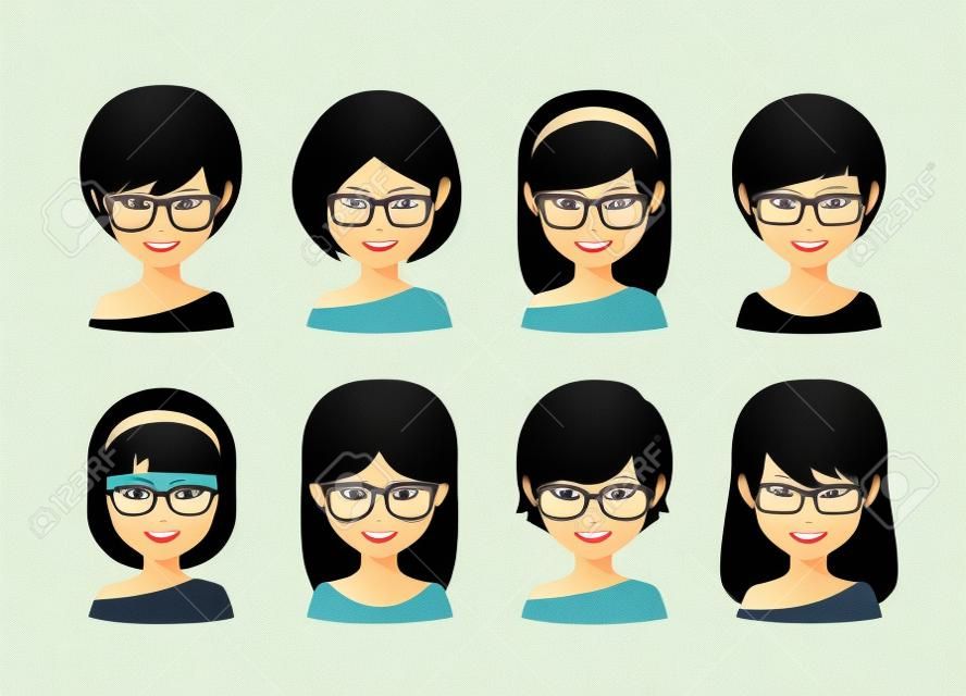 Ilustracja kobiet azjatyckich avatar okularach