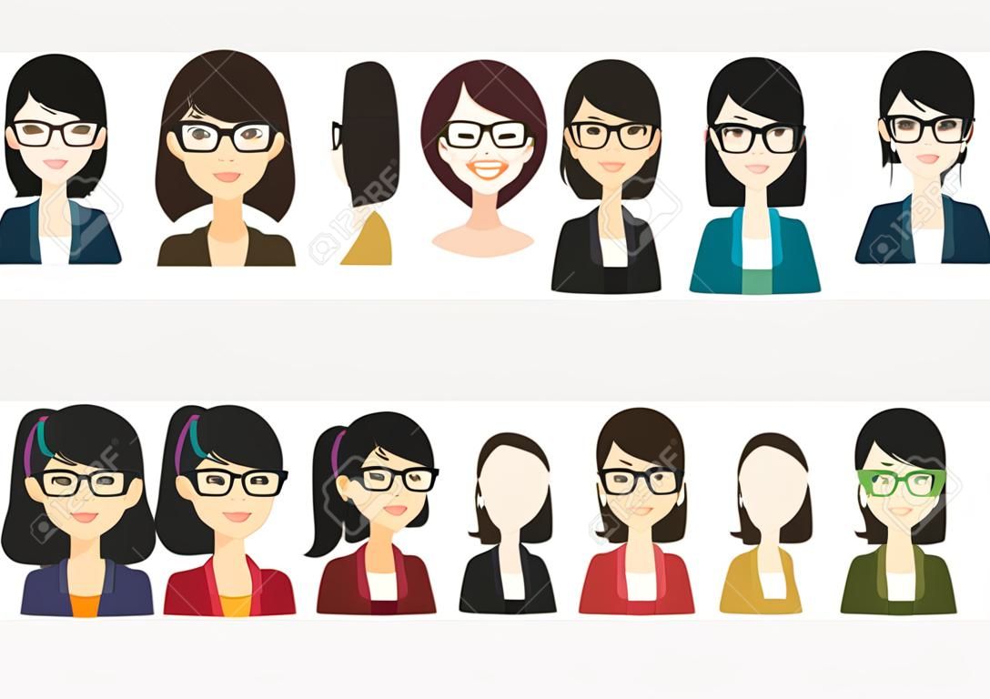Ilustracja kobiet azjatyckich avatar okularach