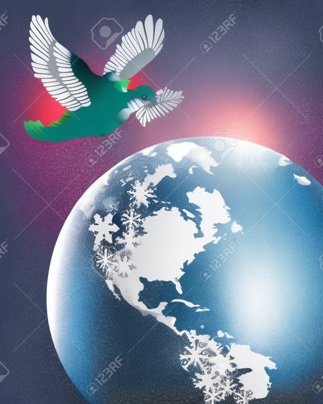 Christmas Peace Dove and Earth Globe Clipart Illustration