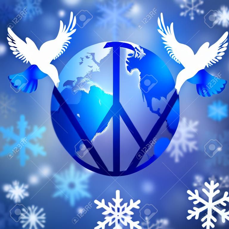 聖誕節和平鴿和地球地球與雪花插圖