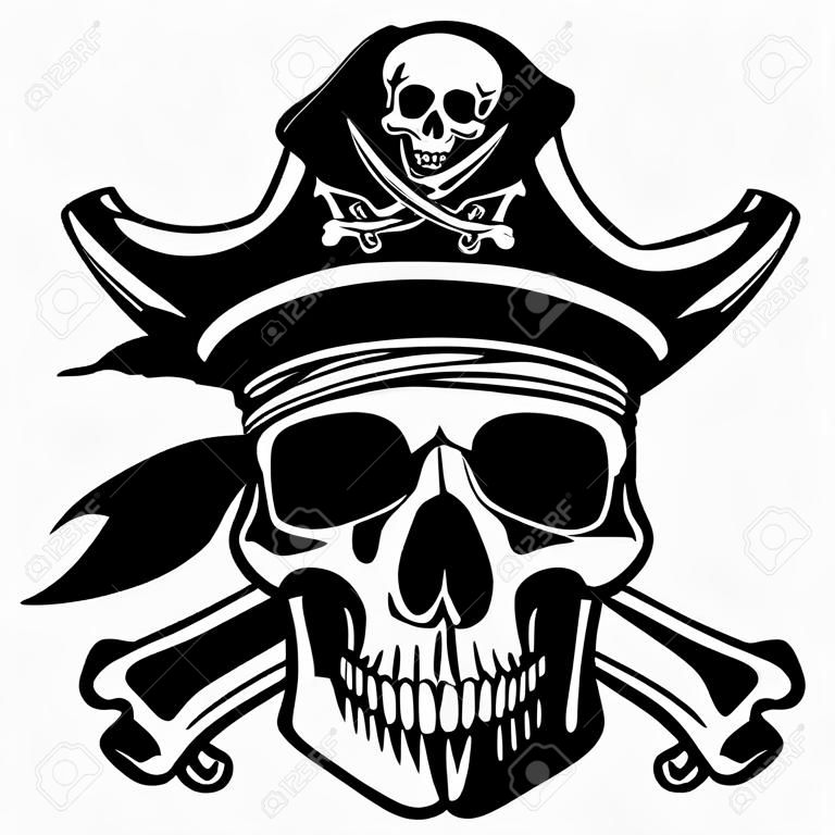 Capitán Pirata Calavera con Sombrero y la Cruz Ilustración Bones Clipart