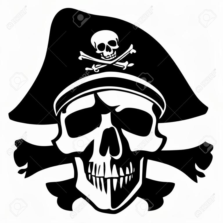 Kapitan Czaszka Piratów z Hat i Krzyża Bones Ilustracji Clipart