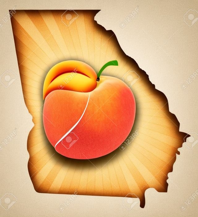 Georgia State mit offizielle Symbol-Pfirsich-Frucht in der Karte Kontur Konturfarbe Illustration