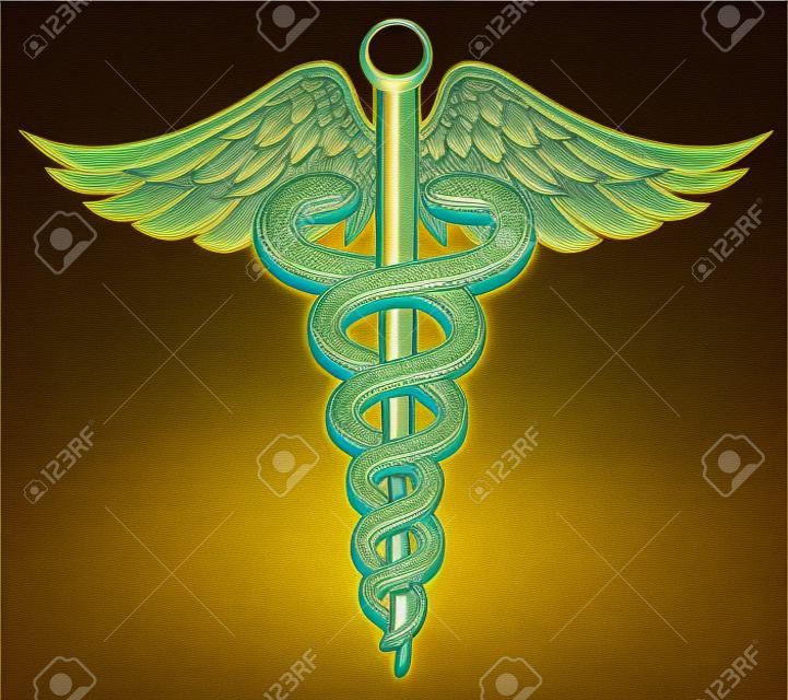 ヘビと羽がある医療のシンボル カドゥケウス