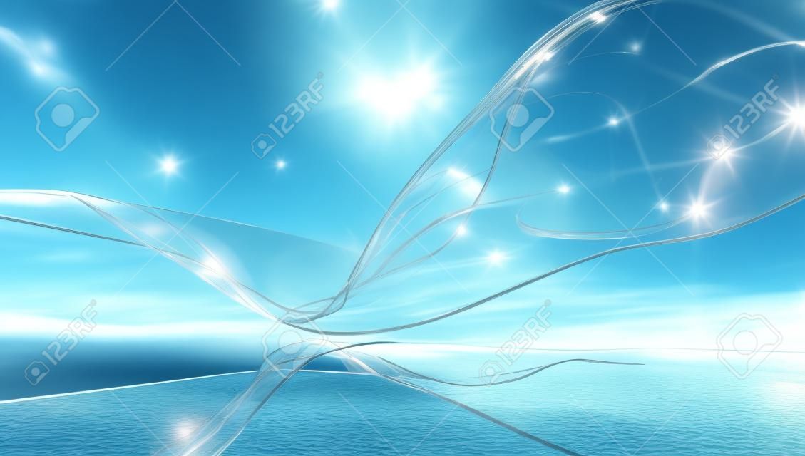 Wind glass ribbon on water. abstract wallpaper for banner. 3d rendering.