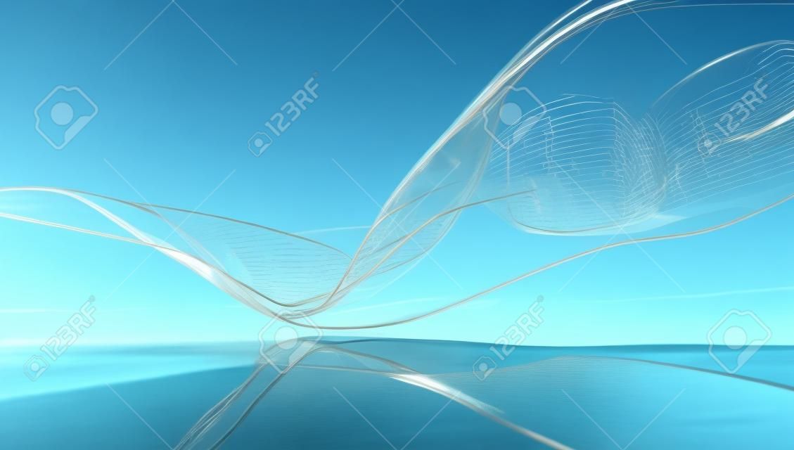 Cinta de vidrio de viento sobre el agua. fondo de pantalla abstracto para banner. representación 3d