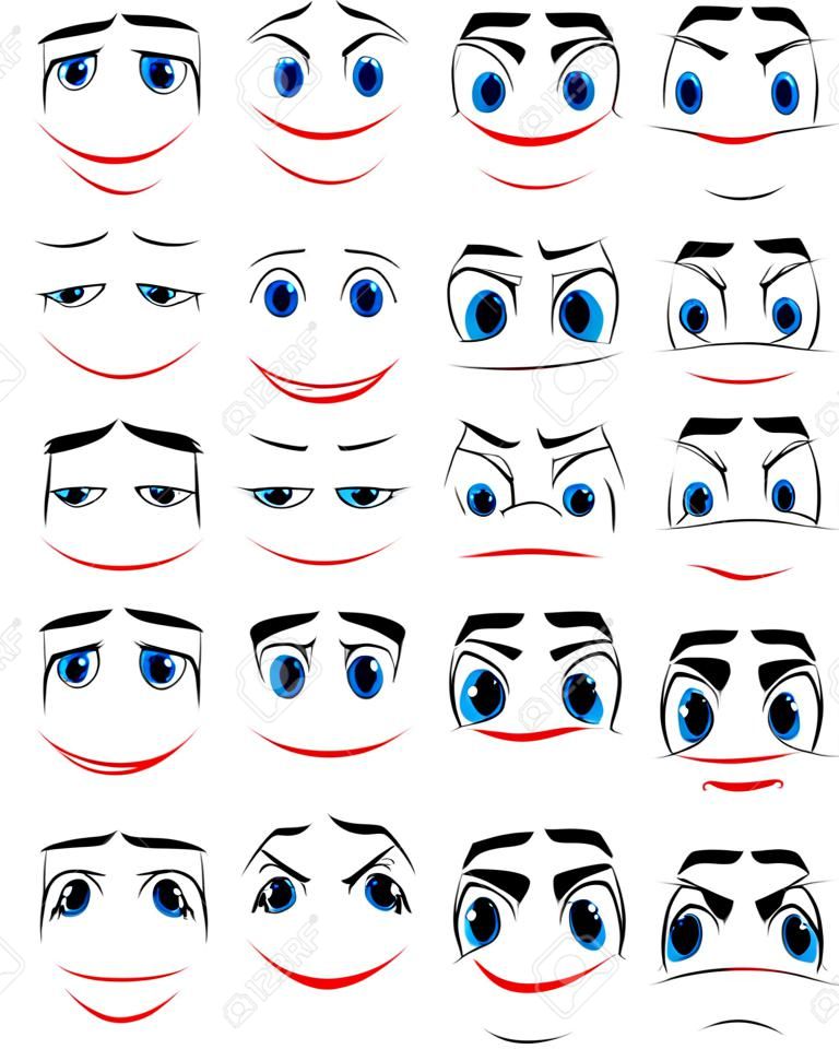 Conjunto de rostos com várias expressões de emoção
