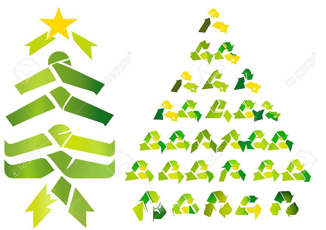christmas trees with recycling symbols, vector