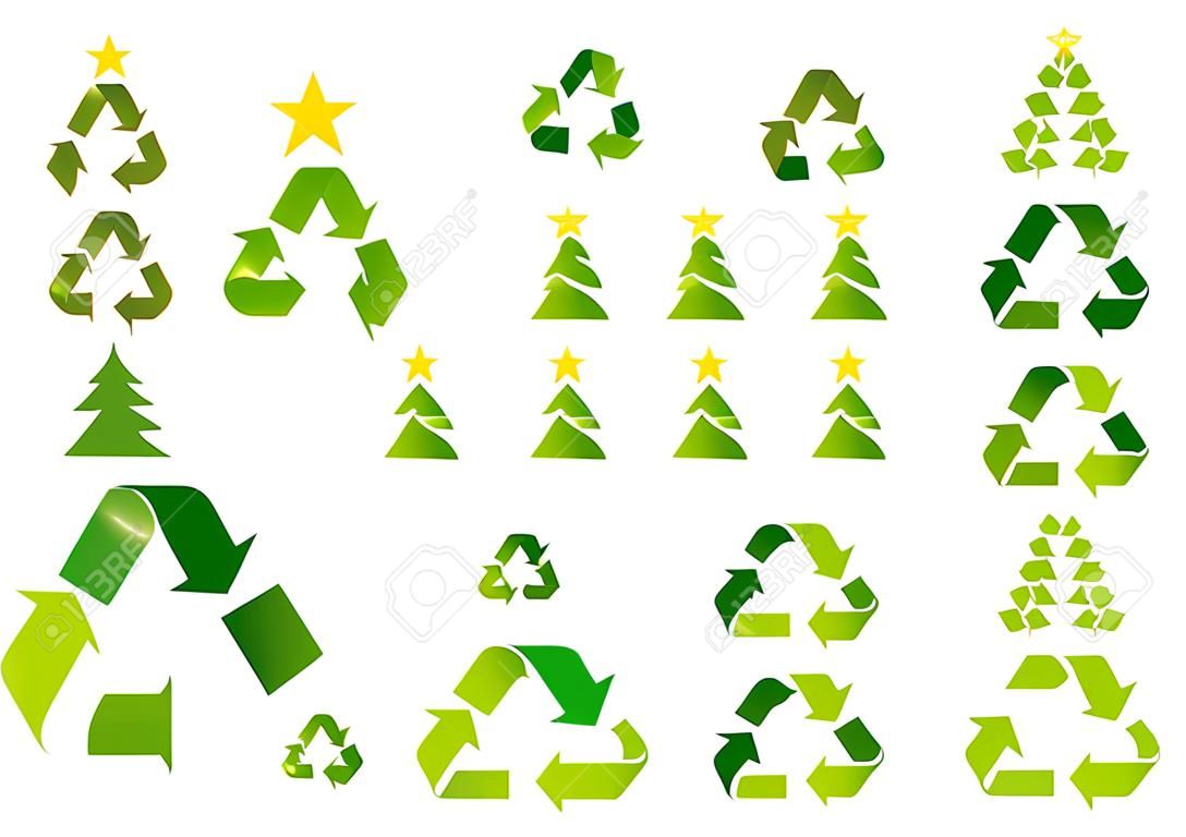 christmas trees with recycling symbols, vector