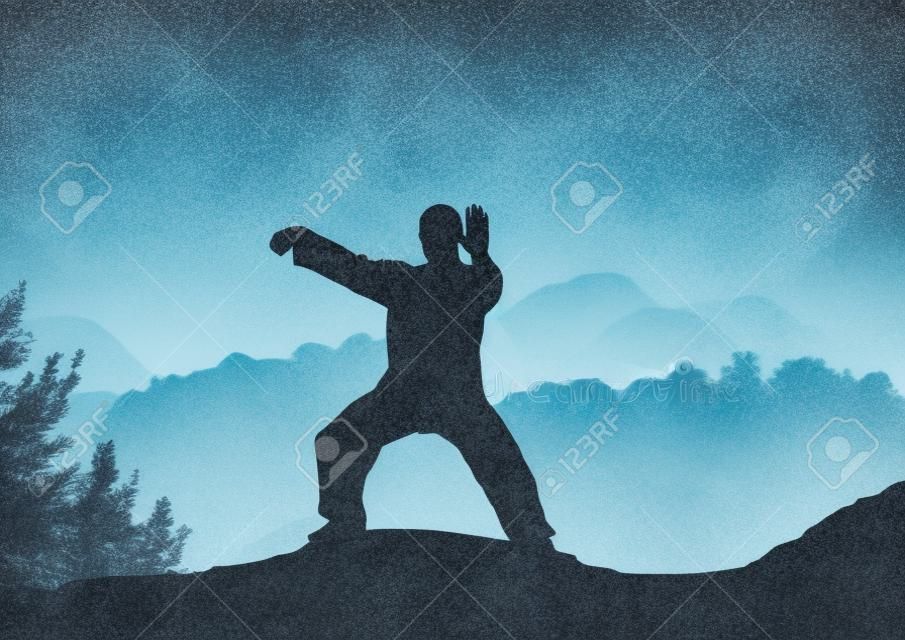 Stock Illustration of Tai Chi on Mountain