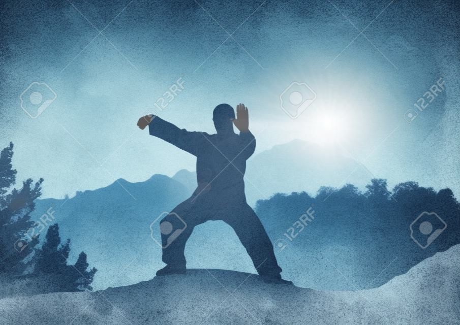 Stock Illustration of Tai Chi on Mountain