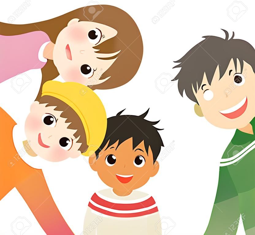 Ilustración de tres niños y una niña