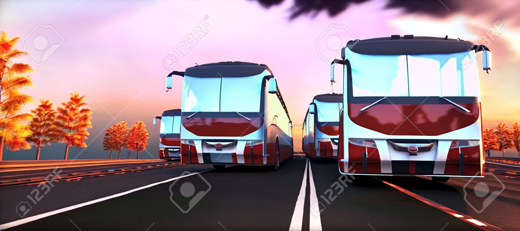 Ilustração 3d do ônibus carregado com malas