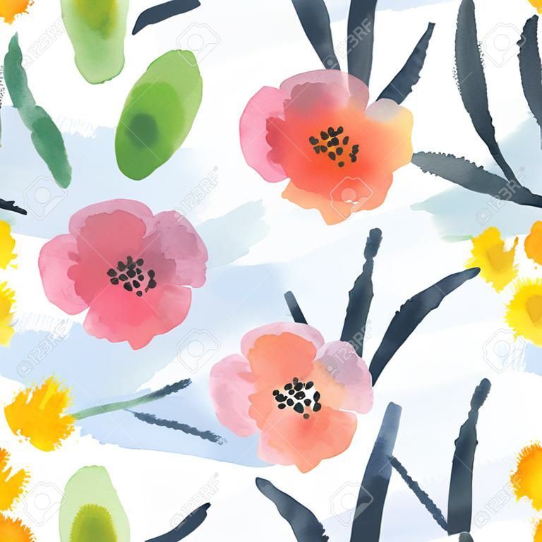 Modern floral seamless pattern in watercolor technique.