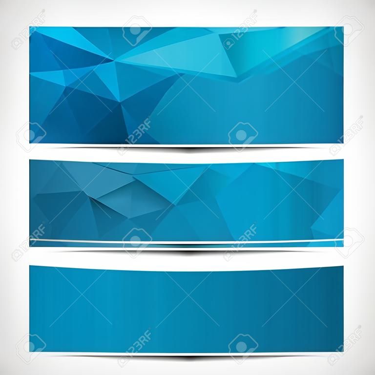 Állítsa be a divatos kék zászlók sablon vagy weboldal fejlécek elvont geometriai háttér.