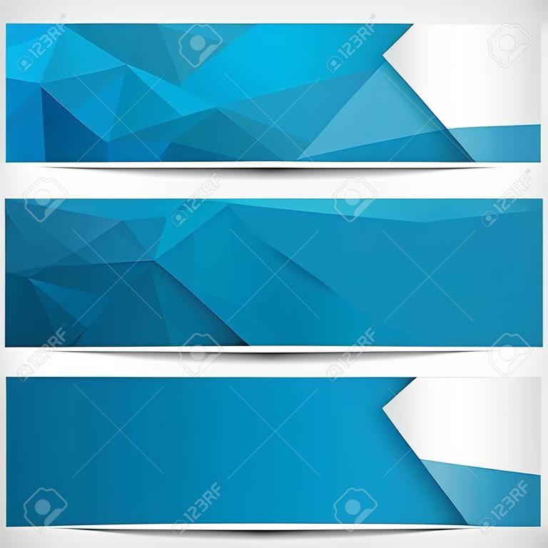Állítsa be a divatos kék zászlók sablon vagy weboldal fejlécek elvont geometriai háttér.