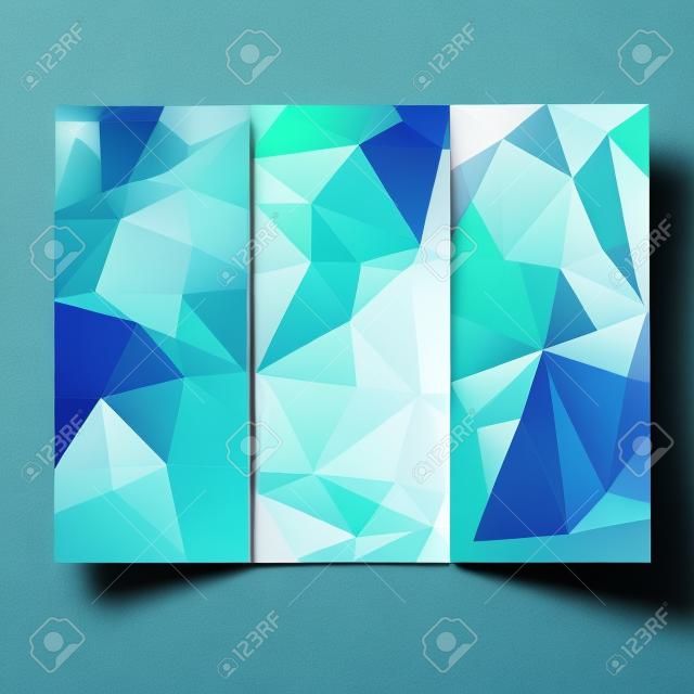 黑色三折宣傳冊設計模板，抽象的幾何背景。三折模擬和背部畫冊設計與三角形。