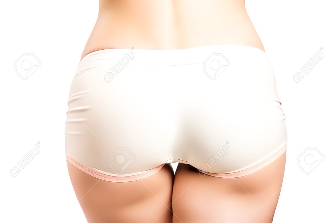 Unrecognizable woman in white panties with liposuction outlines.Isolated