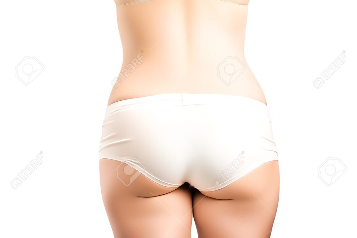 Unrecognizable woman in white panties with liposuction outlines.Isolated