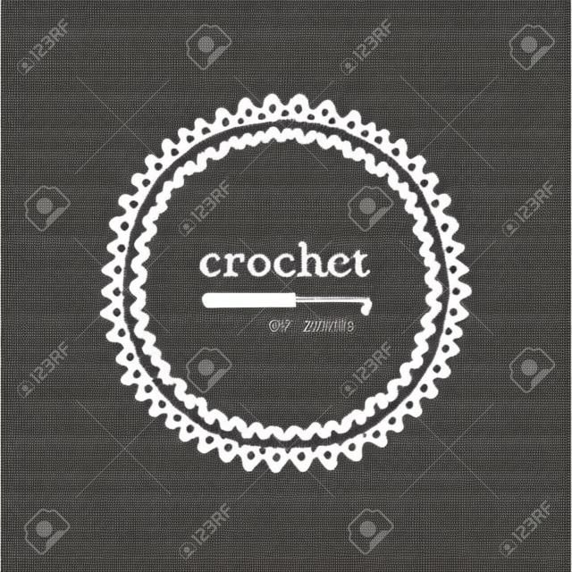 Handmade and knitting theme. Hand drawn vector logo template with a crochet.