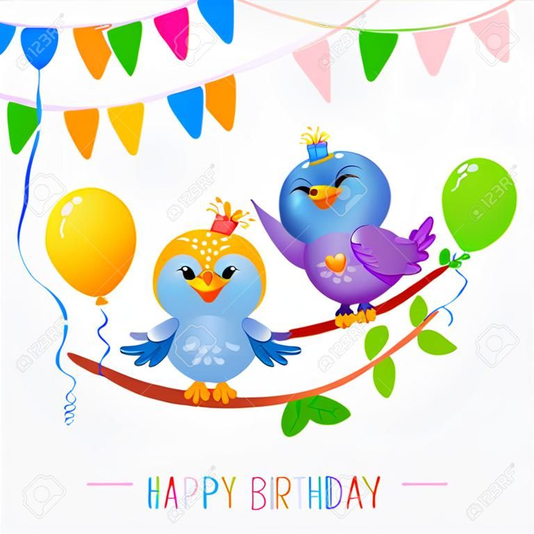 illustrazione di personaggi buffi uccelli cantare Buon Compleanno