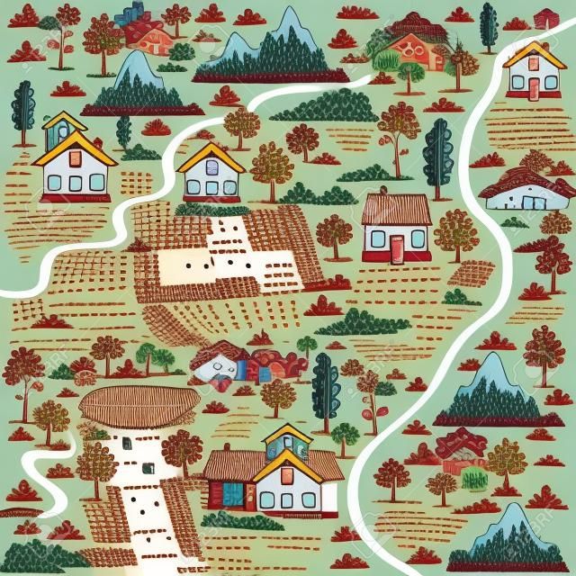 illustration background of a map village with houses