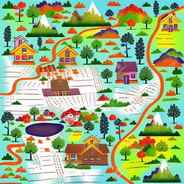 illustrazione sfondo di una mappa villaggio con case