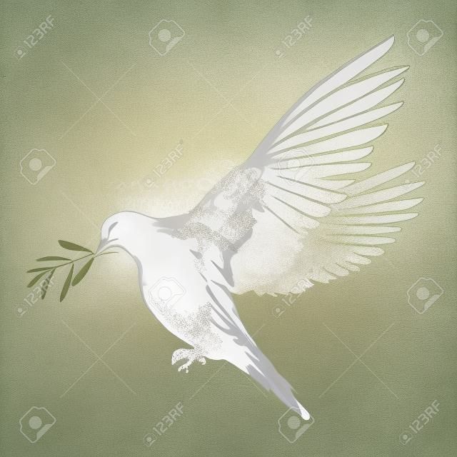Flying dove with olive branch. Peace concept.