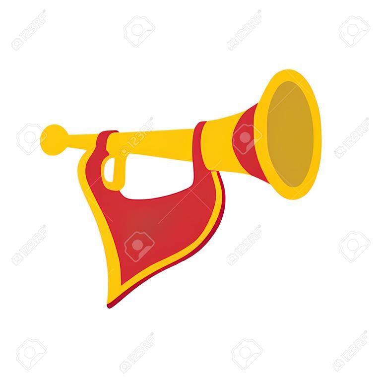 beyaz zemin üzerine kırmızı bayrak karikatür simgesi ile trompet