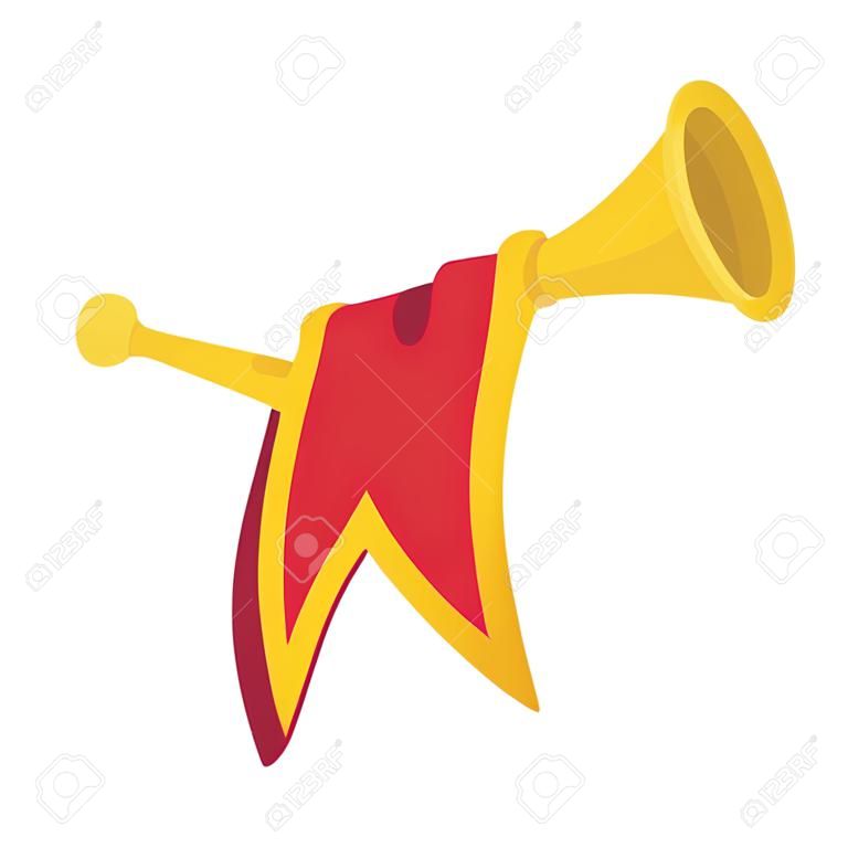 beyaz zemin üzerine kırmızı bayrak karikatür simgesi ile trompet
