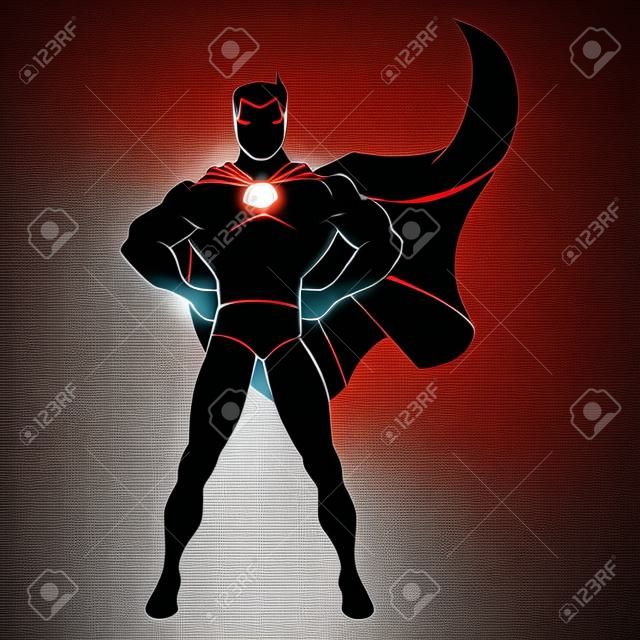 超级英雄站在透明背景上的漫画风格的防御姿态