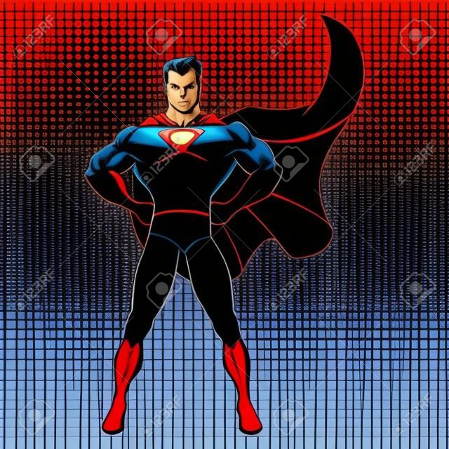 透明な背景でコミック スタイルで防御的なスタンスでスーパー ヒーローの立っています。