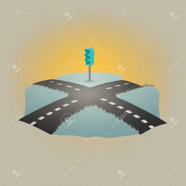 Crossroad icon in cartoon style on a white background