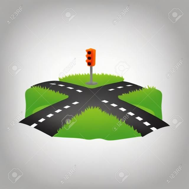 Crossroad icon in cartoon style on a white background
