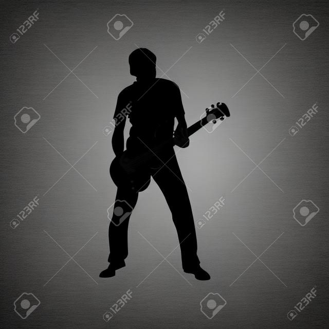 Gitarist silhouet zwart geïsoleerd op witte achtergrond