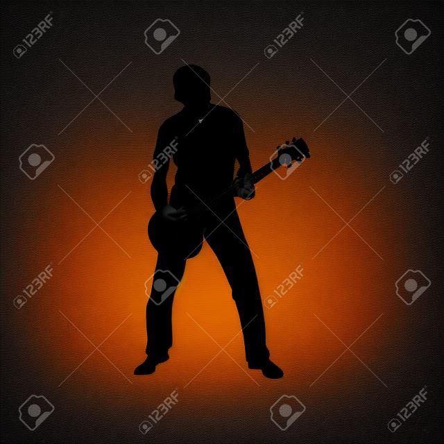 Gitarist silhouet zwart geïsoleerd op witte achtergrond