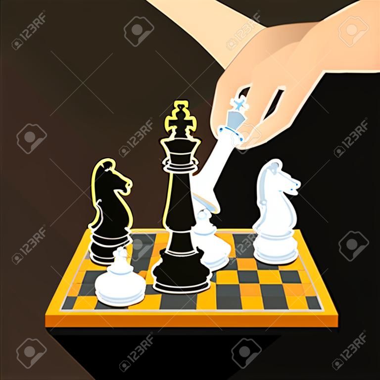 Business strategy with chess figures of chess. Isolated on brown background. 