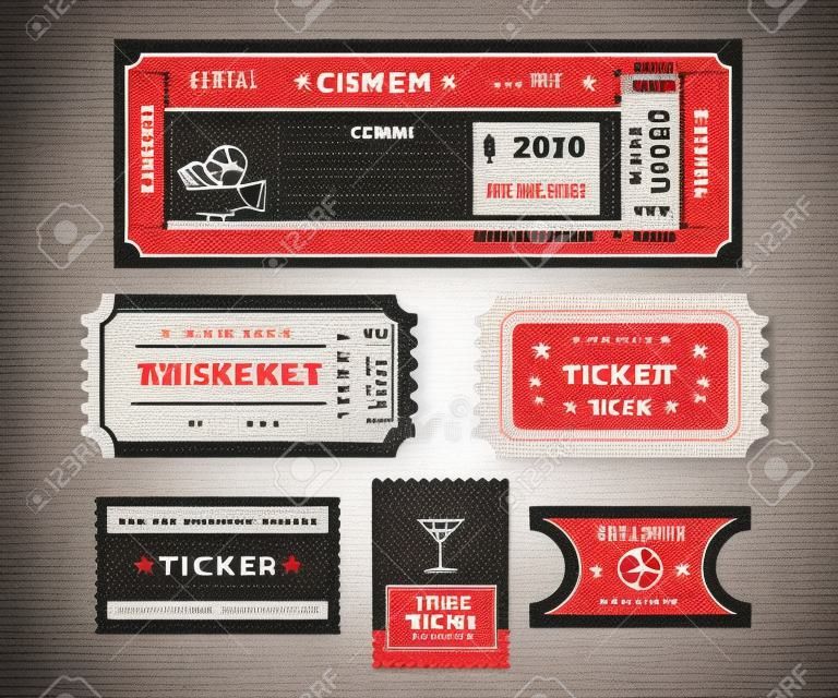 Retro tickets set. Temlate vector illustration for cinema and other events. Text outlined