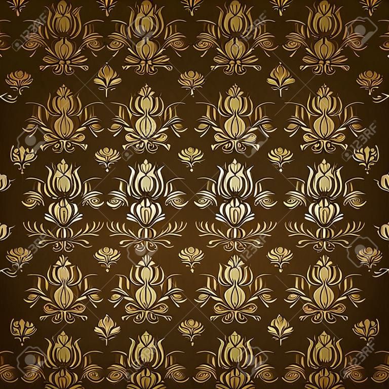 Damask seamless floral pattern  Flowers on a brown background  EPS 10