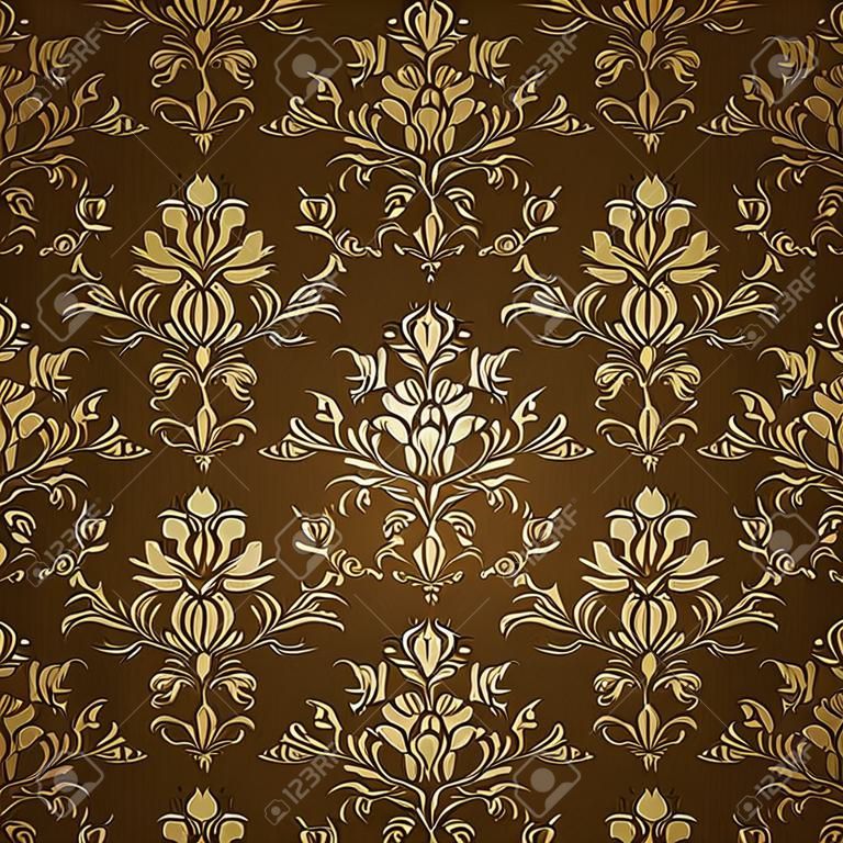 Damask seamless floral pattern  Flowers on a brown background  EPS 10