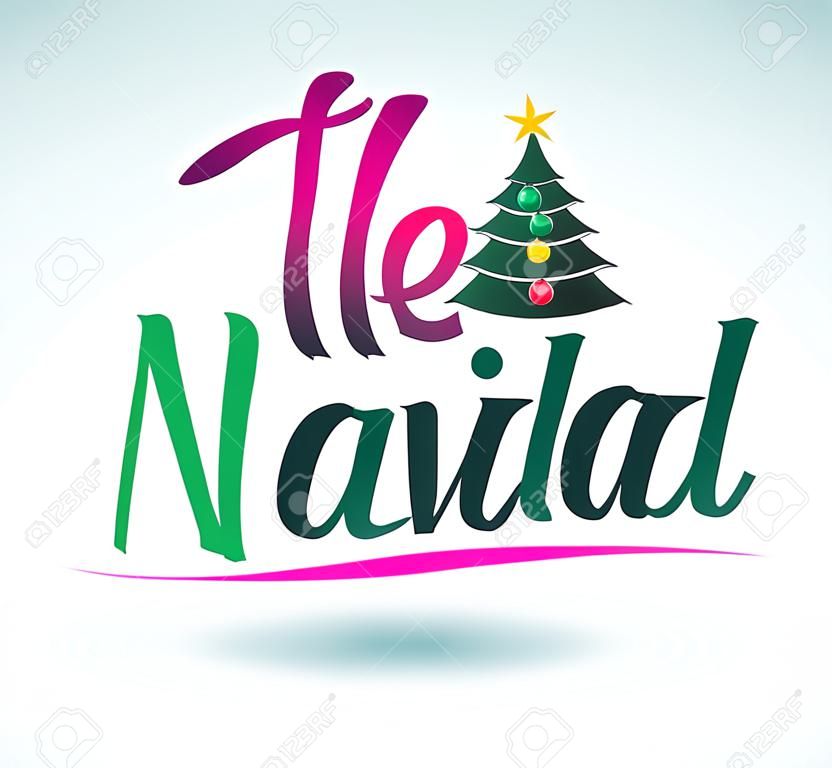 Feliz Navidad - texto espanhol de feliz Natal - Vector árvore de Natal