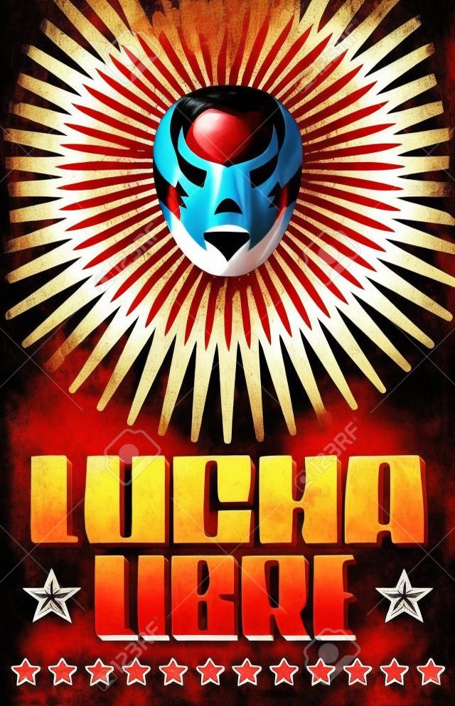 LUCHA自由報 - 摔跤西班牙文本 - 墨西哥摔跤手面具 - 海報