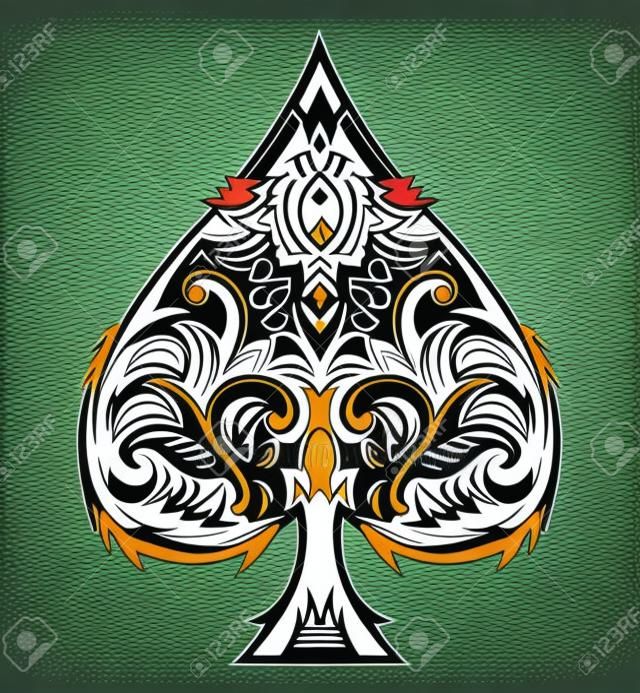 Tribal stijl ontwerp - spade aas poker speelkaarten, vector illustratie